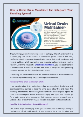 urinal drain maintainer