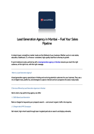 Lead Generation Agency in Mumbai – Fuel Your Sales Pipeline