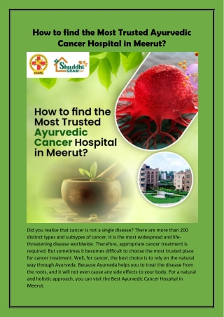 How to find the Most Trusted Ayurvedic Cancer Hospital in Meerut?