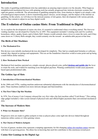 The Advancement of Gambling Establishment Slot Machines: From Traditional to Dig
