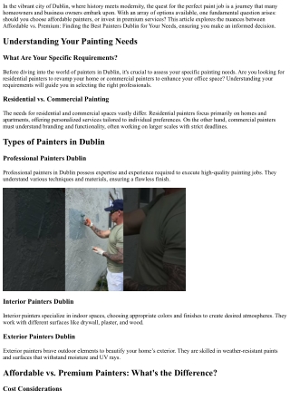 Affordable vs. Premium: Finding the Best Painters Dublin for Your Needs