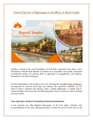 Travel Tips for a Pilgrimage to Ayodhya: A Short Guide