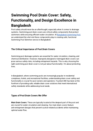 Swimming Pool Drain Cover_ Safety, Functionality, and Design Excellence in Bangladesh