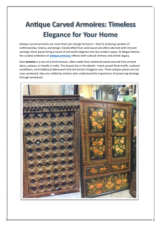 Antique Carved Armoires Timeless Elegance for Your Home