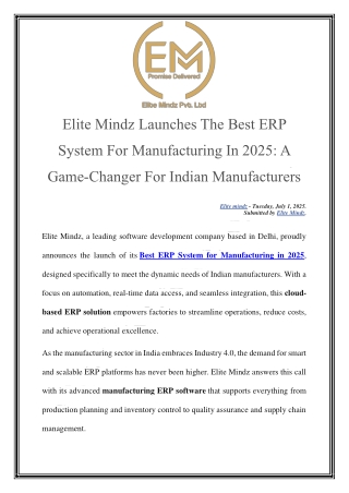 Best ERP System for Manufacturing | Elite Mindz