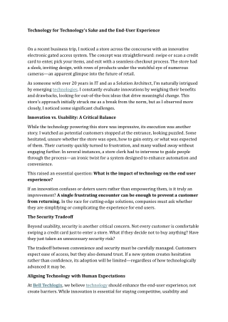 Technology for Technology’s Sake and the End-User Experience