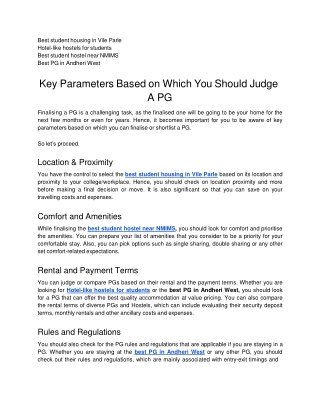 Key Parameters Based on Which You Should Judge A PG