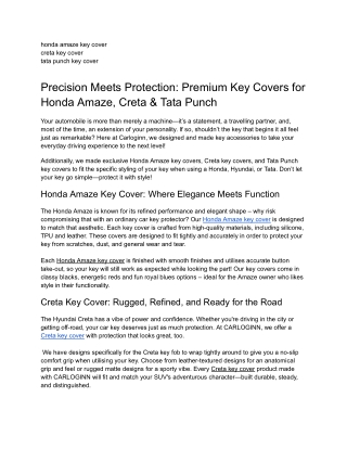 Precision Meets Protection: Premium Key Covers for Honda Amaze, Creta & Tata Pun