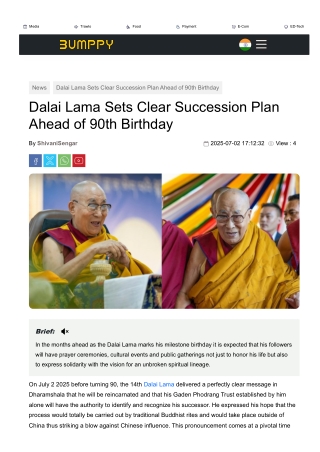 Dalai Lama Sets Clear Succession Plan Ahead of 90th Birthday