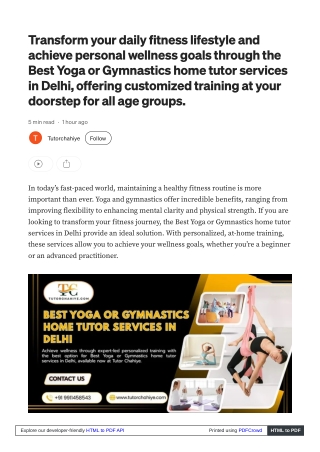 Stay Active via Best Yoga or Gymnastics home tutor services in Delhi