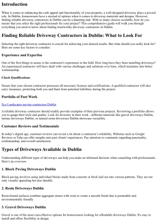 Finding Reliable Driveway Contractors in Dublin: What to Look For