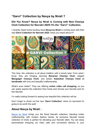 Garvi Collection by Navya by Nirali – Coming Soon for Navratri 2025!