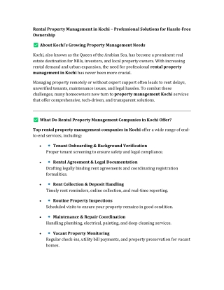 Rental Property Management in Kochi – Professional Solutions for Hassle-Free Ownership