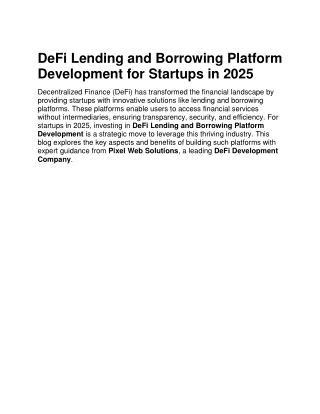 DeFi Lending and Borrowing Platform Development for Startups in 2025