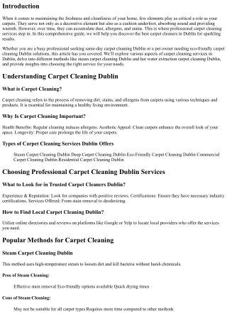 Discover the Best Carpet Cleaners in Dublin for Sparkling Results