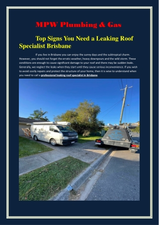 Top Signs You Need a Leaking Roof Specialist Brisbane