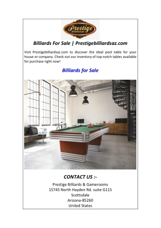 Billiards For Sale  Prestigebilliardsaz.com