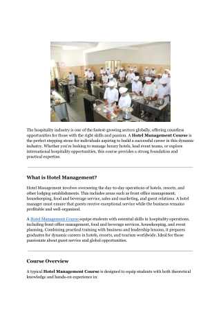 Hotel Management Course