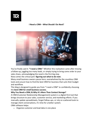 I Need a CRM – What Should I Do Next