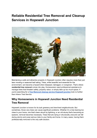 Reliable Residential Tree Removal and Cleanup Services in Hopewell Junction