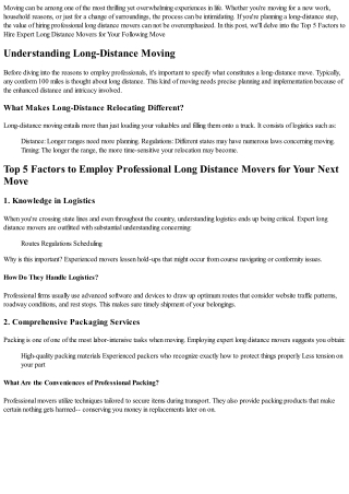 Leading 5 Factors to Employ Professional Long Distance Movers for Your Following