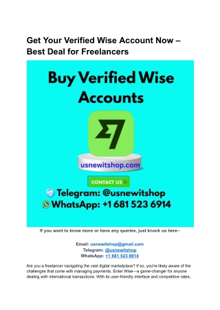 Get Your Verified Wise Account Now – Best Deal for Freelancers