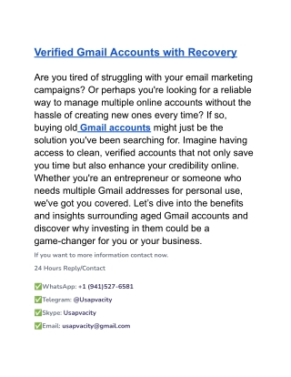 Verified Gmail Accounts with Recovery