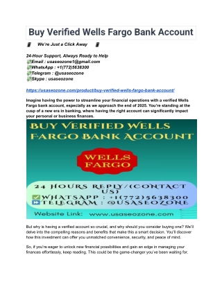 Buy Verified Wells Fargo Bank Account At The End of 2025