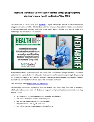 Medtalks launches #DoctorsDeserveBetter campaign spotlighting doctors’ mental he
