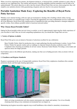 Portable Sanitation Made Easy: Exploring the Benefits of Royal Porta Potty Servi
