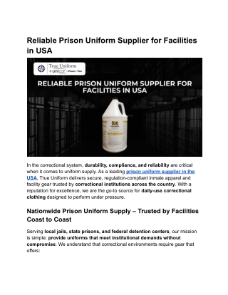Reliable Prison Uniform Supplier for Facilities in USA