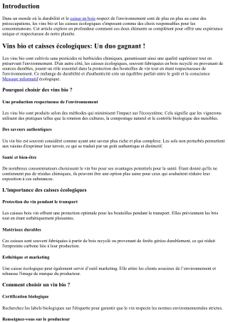 Vins bio et caisses écologiques: Un duo gagnant !