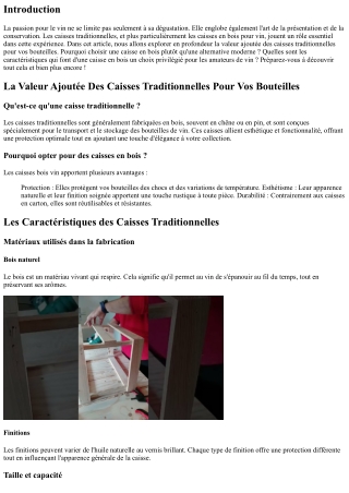 La Valeur Ajoutée Des Caisses Traditionnelles Pour Vos Bouteilles”,