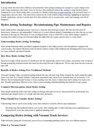 Hydro Jetting Technology: Revolutionizing Pipe Maintenance and Repairs