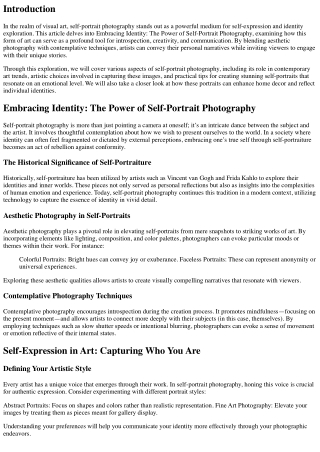Embracing Identity: The Power of Self-Portrait Photography
