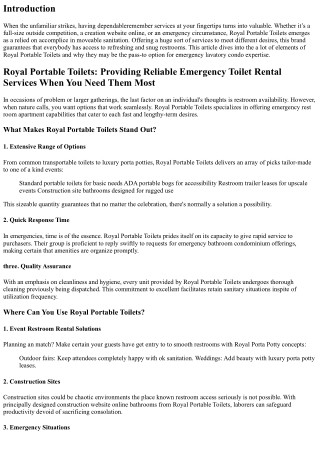 Royal Portable Toilets: Providing Reliable Emergency Toilet Rental Services When