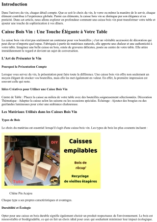 Caisse Bois Vin : Une Touche Élégante à Votre Table