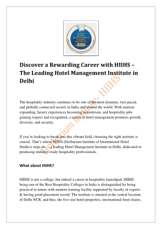 Discover a Rewarding Career with HIIHS – The Leading Hotel Management Institute