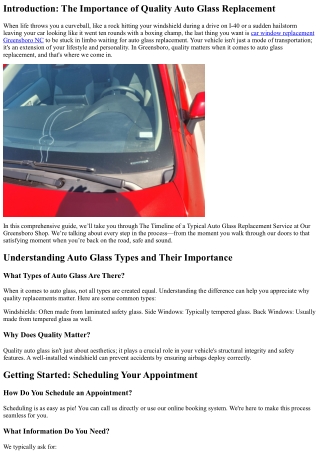 The Timeline of a Typical Auto Glass Replacement Service at Our Greensboro Shop