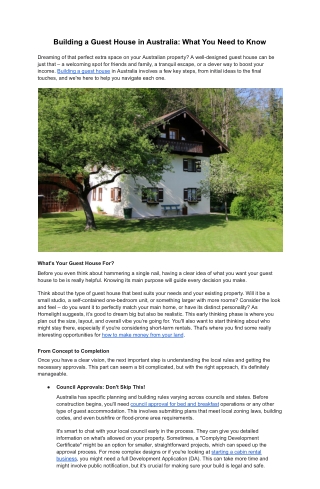 building a guest house in australia what you need