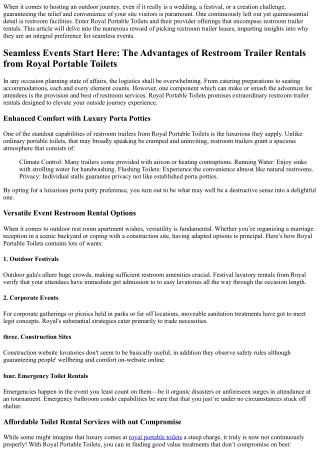 Seamless Events Start Here: The Advantages of Restroom Trailer Rentals from Roya