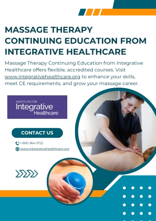 Massage Therapy Continuing Education from Integrative Healthcare - www.integrativehealthcare.org