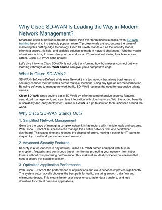 Cisco SD WAN Training and  Certification