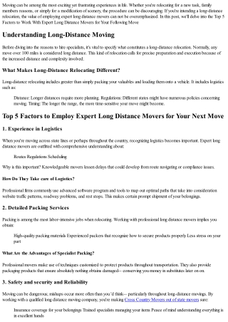 Leading 5 Factors to Employ Professional Long Distance Movers for Your Next Move