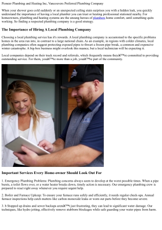 Pioneer Plumbing, Vancouvers Preferred Plumbing Contractor