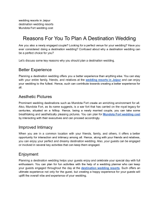 Reasons For You To Plan A Destination Wedding