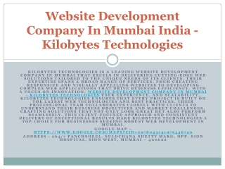 Best Web Development Company In Mumbai - Kilobytes Technologies
