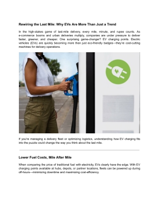 How EV Charging Can Cut Operational Costs for Last-Mile Delivery