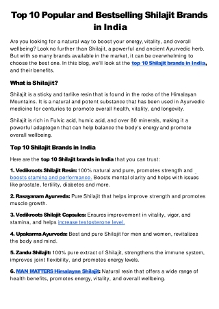 Top 10 Popular and Bestselling Shilajit Brands in India