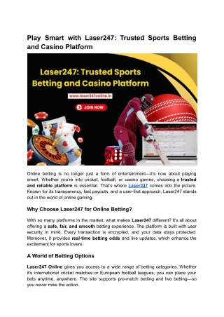 Play Smart with Laser247 Trusted Sports Betting and Casino Platform